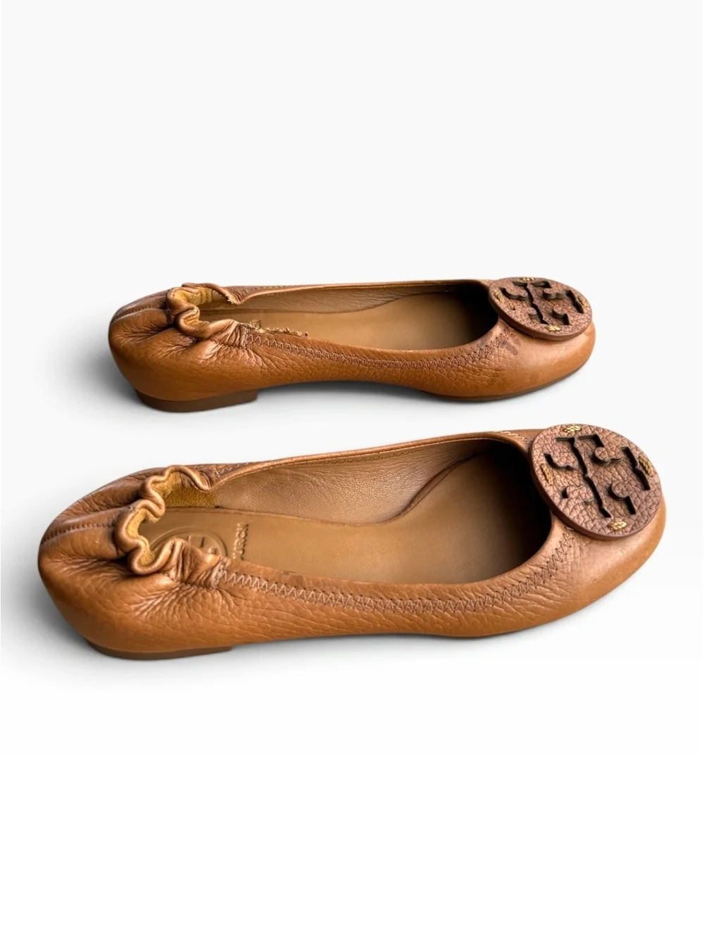 Tory Burch Reva Tonal Leather Ballet Flats - Royal Tan / Cognac - Size 4M